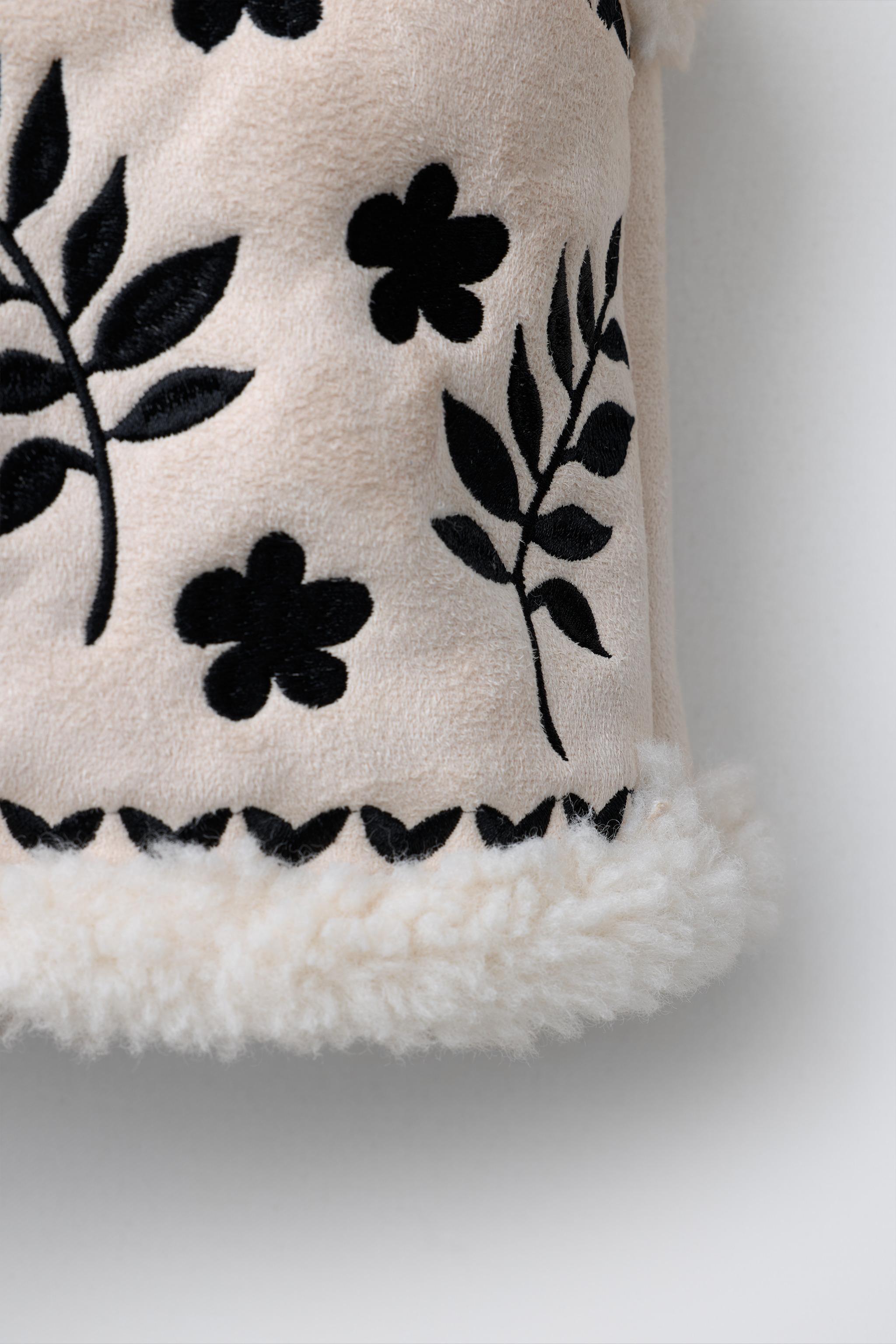 EMBROIDERED FAUX SUEDE SHEARLING VEST